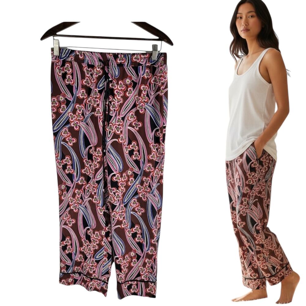 Trina Turk Berta Silk Floral Pants Cover Up Red Drawstring Size S